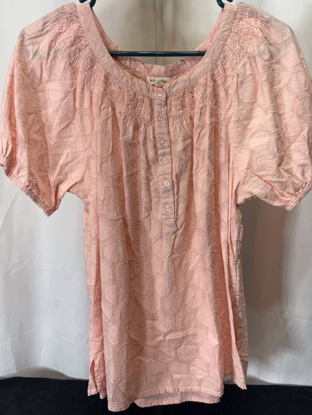 Women's Light Pink Button-Front Textured Blouse 2518